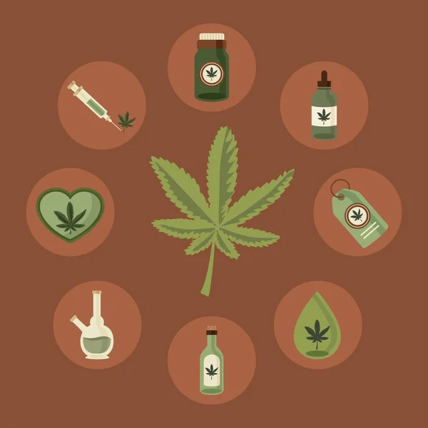 Medicinsk cannabis nio ikoner — Stock vektor
