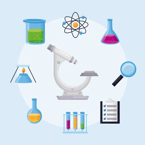 Devět ikon chemie laboratoře — Stockový vektor