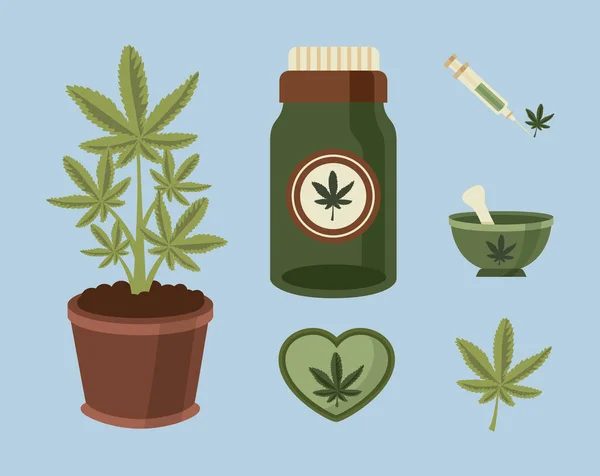 Seis iconos del cannabis medicinal — Vector de stock