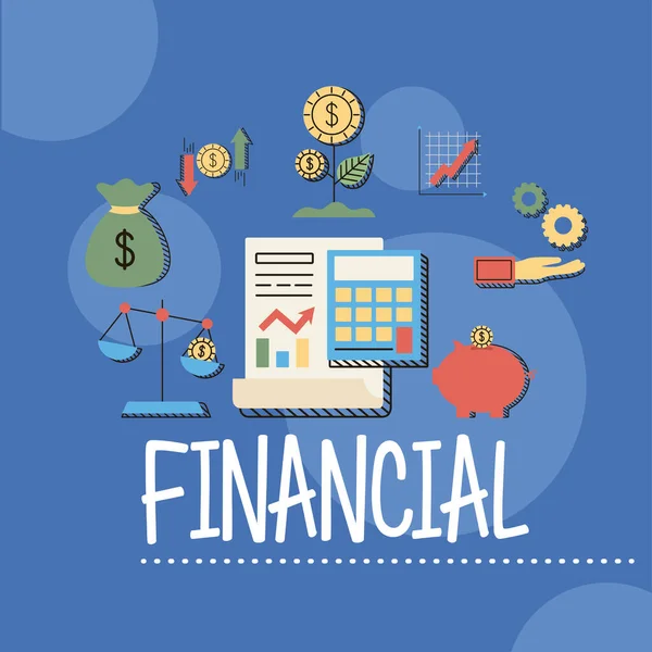 Financial lettering with icons — Stock Vector