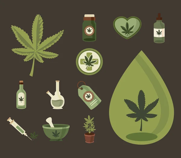 Twelve medical cannabis icons — Stock Vector