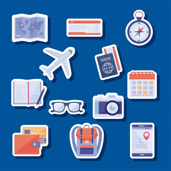 Doze ícones de planejamento de viagem — Vetor de Stock