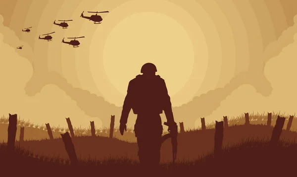 Soldier in war scene — Stock Vector