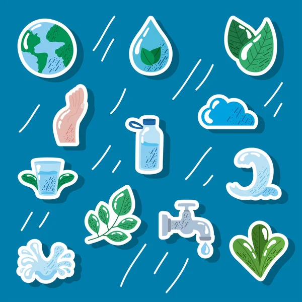 Dodici icone del giorno dell'acqua — Vettoriale Stock