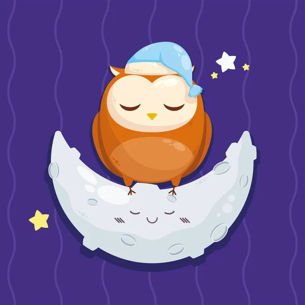 Луна и спящая сова — стоковый вектор