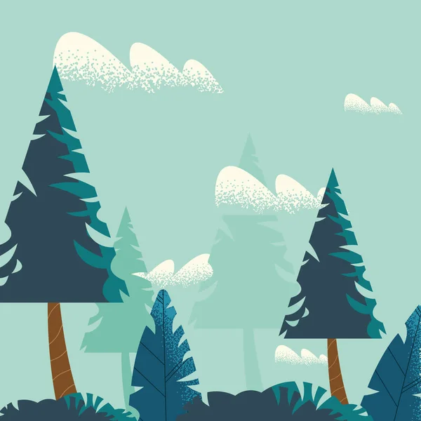 Bosque pinos árboles paisaje — Vector de stock