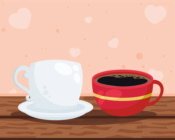 Кофейные чашки в столе — стоковый вектор