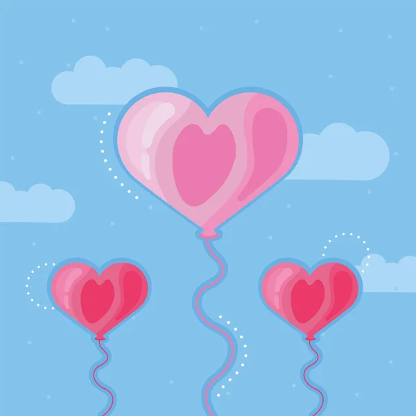 Balões rosa forma de coração de hélio — Vetor de Stock