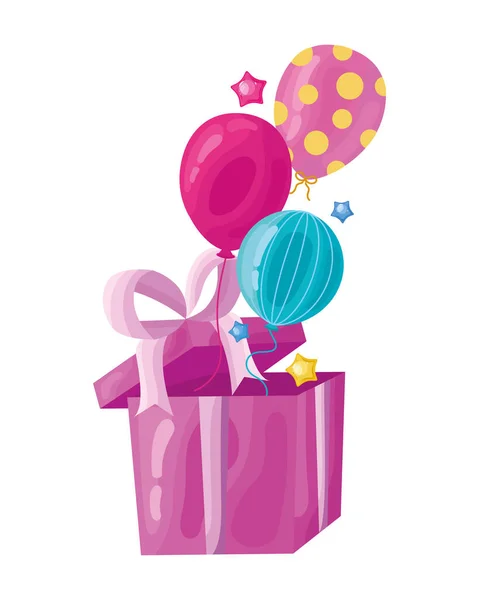 Lila Geschenk und Luftballons Helium — Stockvektor
