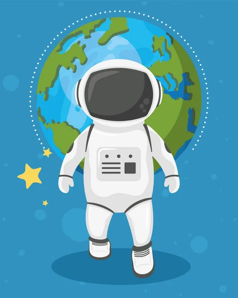 Astronauta caminando y tierra — Vector de stock