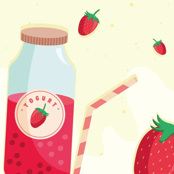 Botella de yogur sabor fresa — Vector de stock