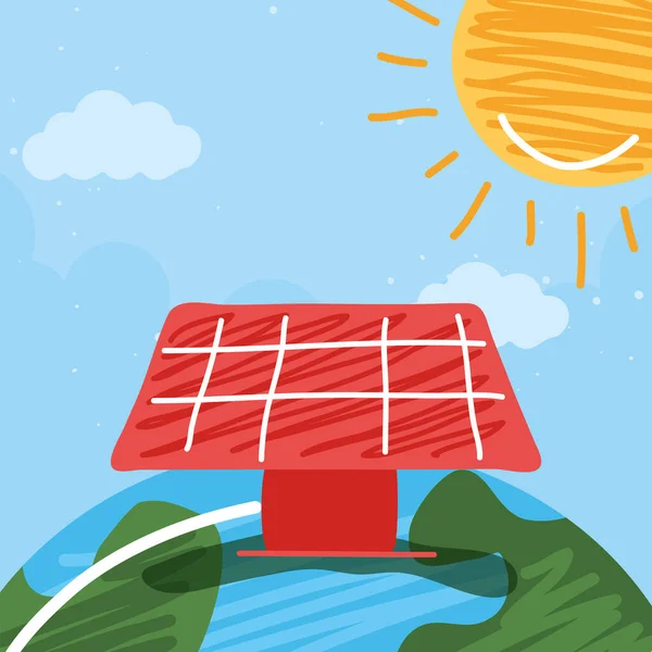 Panel solar y sol — Vector de stock