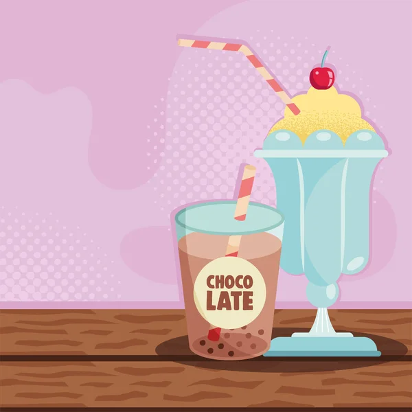 Milkshake en chocoladedranken — Stockvector