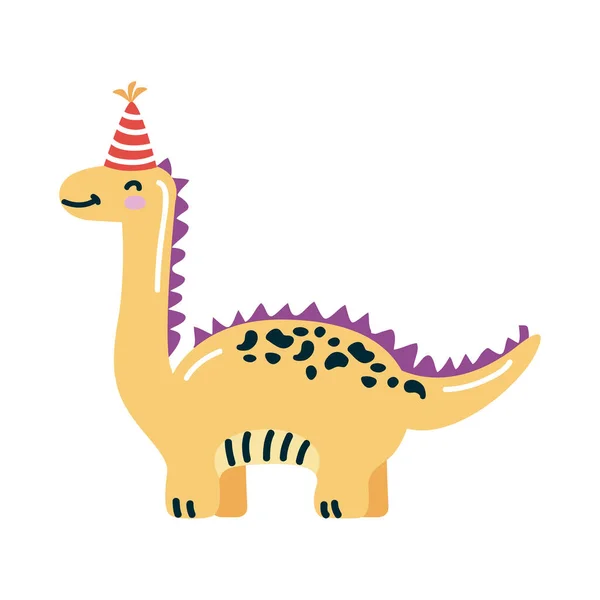 Brontossauro com chapéu de aniversário —  Vetores de Stock