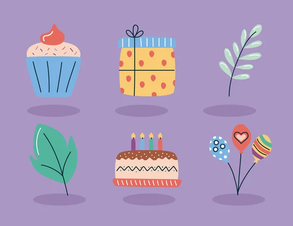 Seis ícones de festa de aniversário —  Vetores de Stock