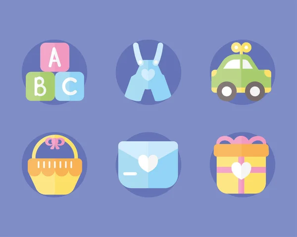 Baby shower six icons — Stock Vector