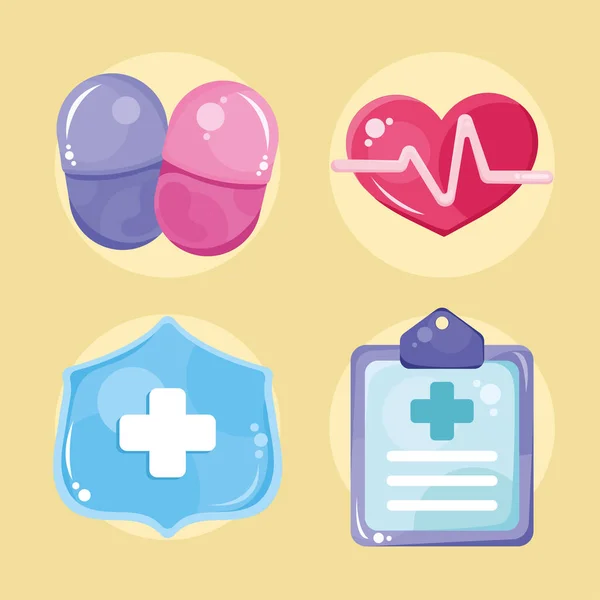 Cuatro iconos de atención médica — Vector de stock