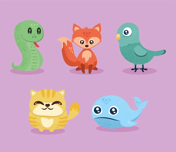 Πέντε χαριτωμένα ζώα χαρακτήρες — Διανυσματικό Αρχείο