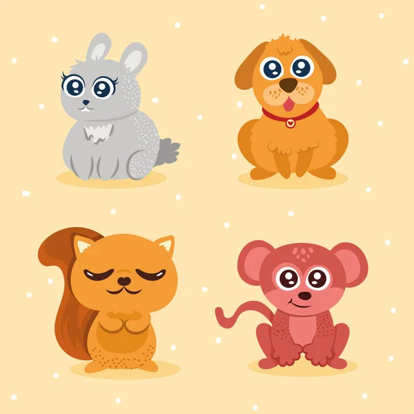 Τέσσερα χαριτωμένα ζώα χαρακτήρες — Διανυσματικό Αρχείο