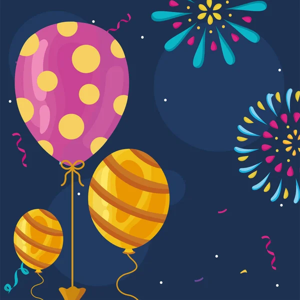 Ballons hélium et feux d'artifice — Image vectorielle