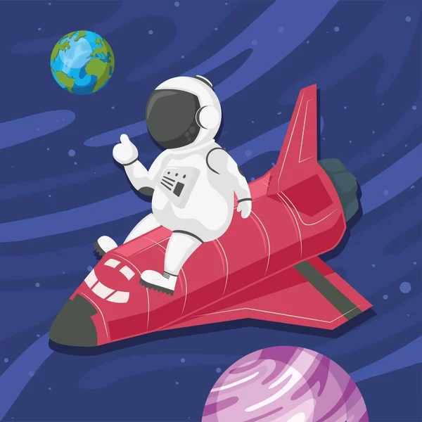 Astronaut flyger i rymdskepp — Stock vektor