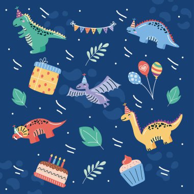 Dinozor doğum günü simgeleri deseni