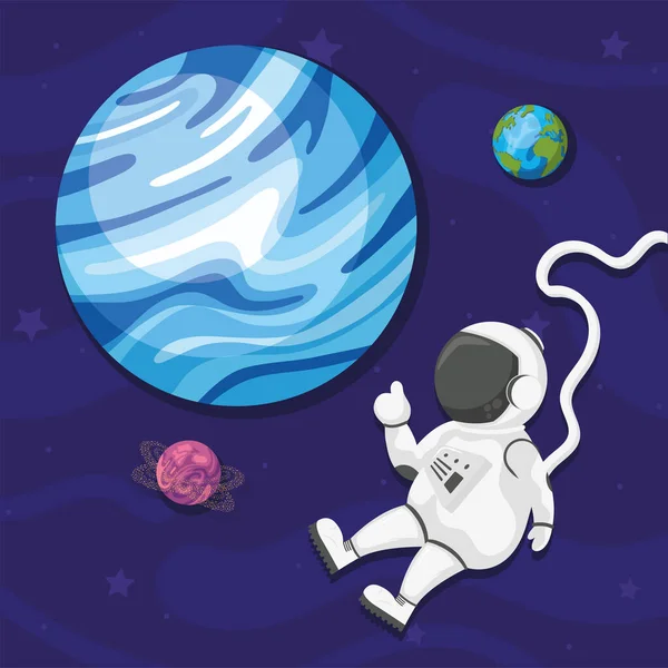 Astronaut och planeter scen — Stock vektor