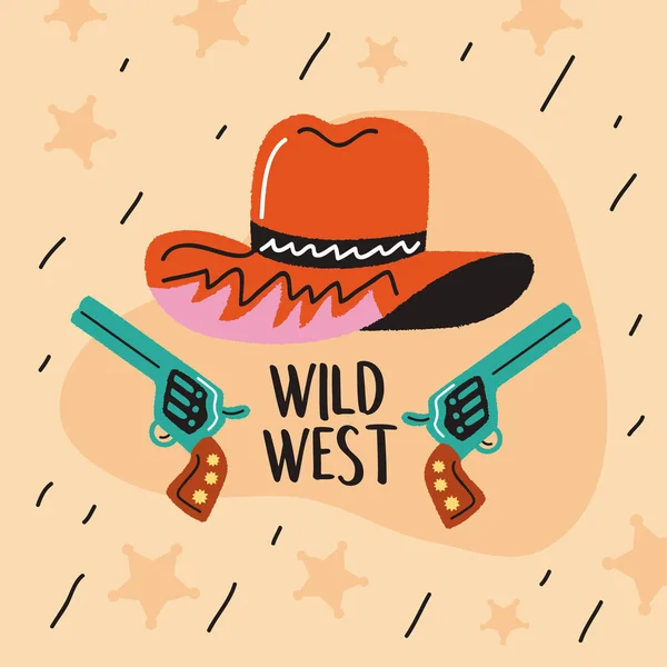 Wildwest geweren en hoed — Stockvector