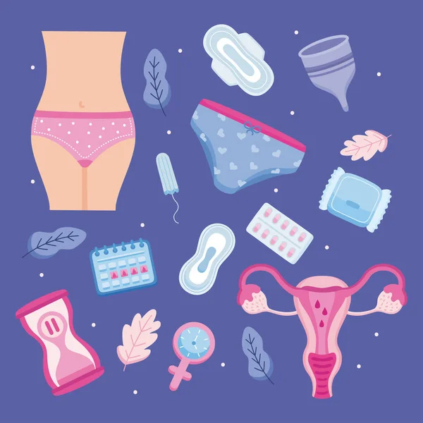 Mujeres patrón iconos menstruación — Archivo Imágenes Vectoriales
