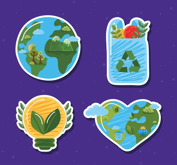 Vier milieuvriendelijke iconen — Stockvector