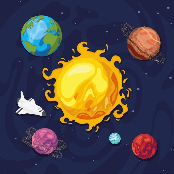 Güneş sistemi ve uzay gemisi — Stok Vektör