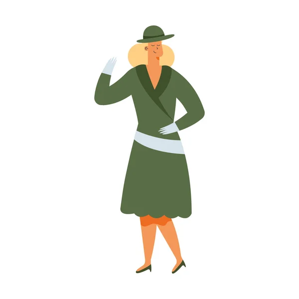 Mujer elegante con sombrero verde — Vector de stock