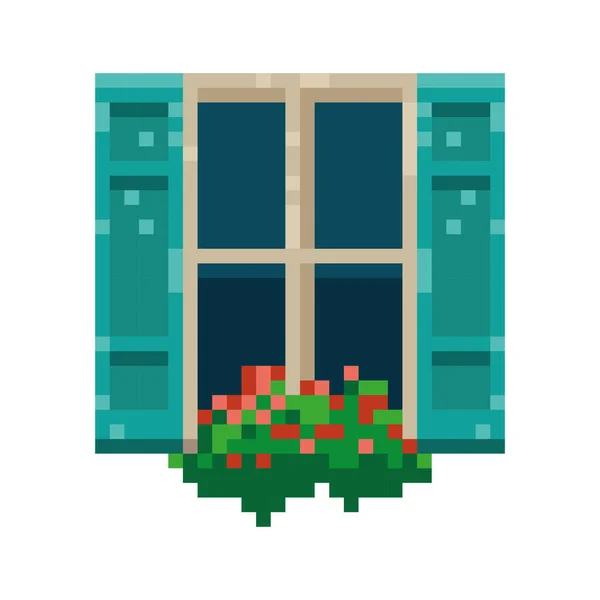 窓辺の家のピクセル化 — ストックベクタ