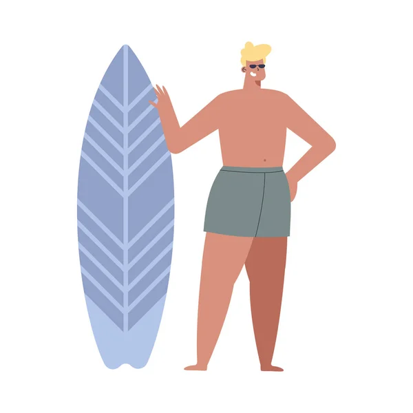 Surfista com prancha azul — Vetor de Stock