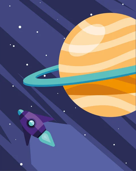 Cohete espacial y saturno — Vector de stock