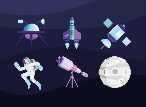 Espacio exterior seis iconos — Vector de stock