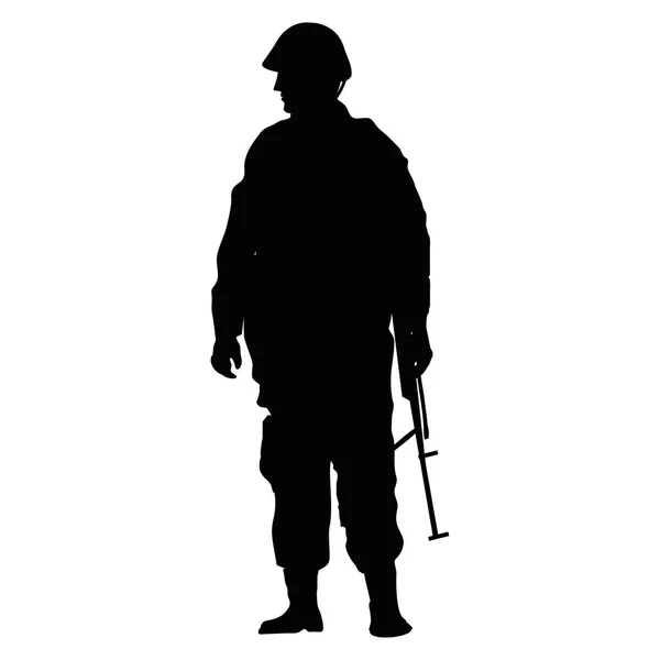 Солдат, стоящий черный силуэт — стоковый вектор
