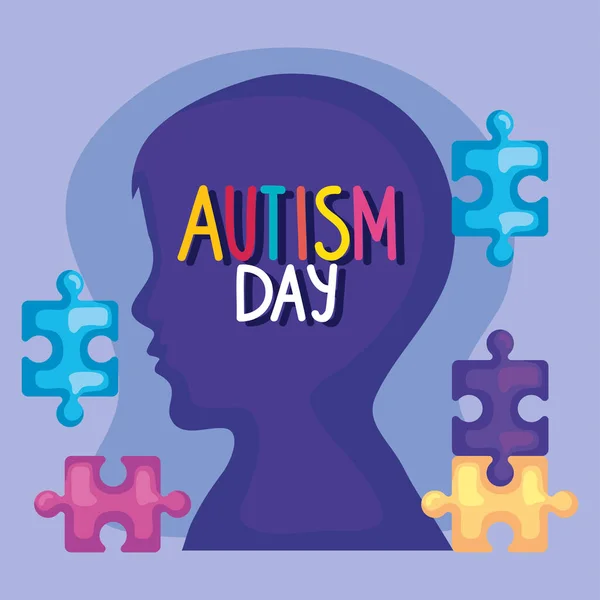 Autism day lettering card — Stock Vector