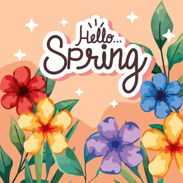 Olá primavera lettering cartaz — Vetor de Stock