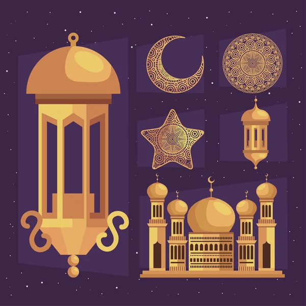 Ramazan Kareem altı simge — Stok Vektör