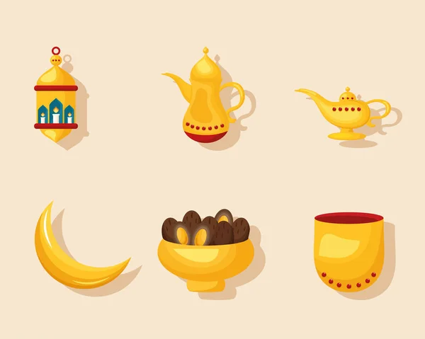 Zes ramadan kareem iconen — Stockvector