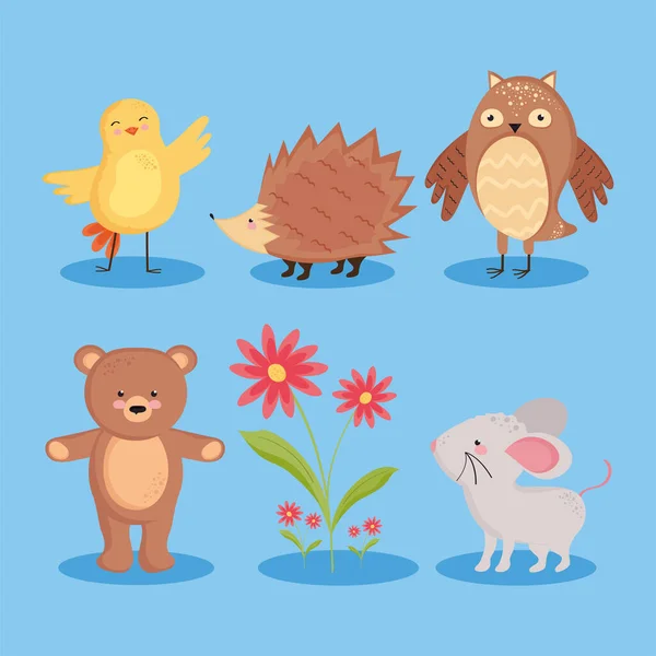 Cinco animales de primavera — Vector de stock