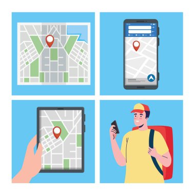dört GPS ve dağıtım simgesi