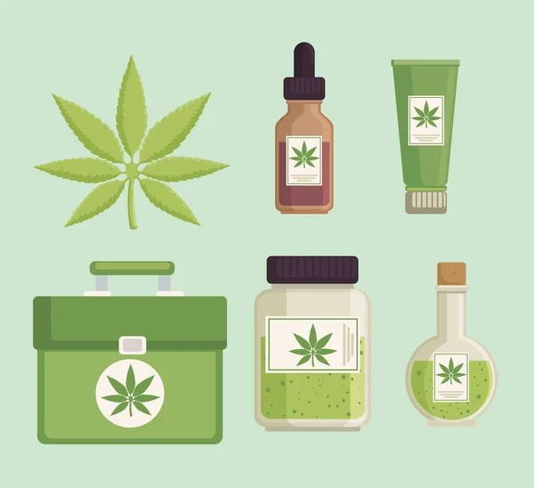 Cannabis medicinal seis iconos — Archivo Imágenes Vectoriales