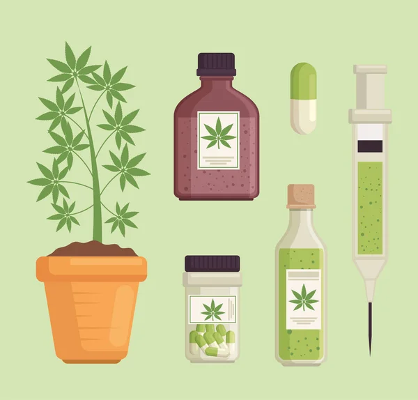 Six icônes de cannabis médicinal — Image vectorielle