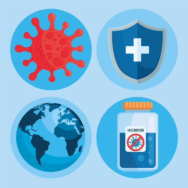 Cztery przezroczyste19 ikon pandemii — Wektor stockowy