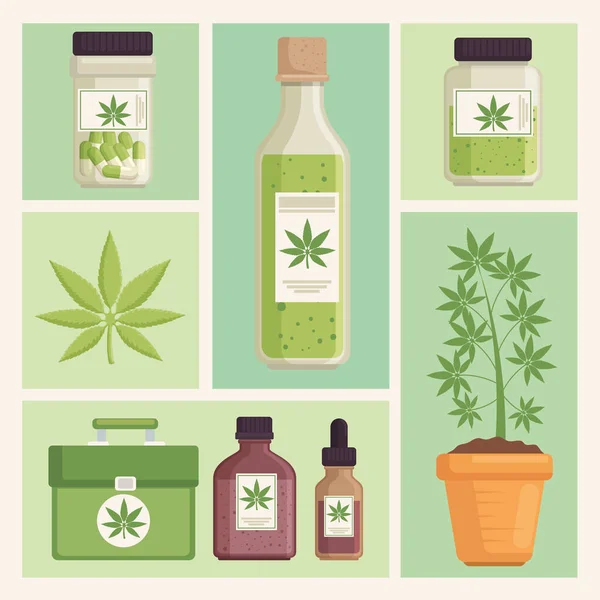 Otto icone della cannabis medicinale — Vettoriale Stock