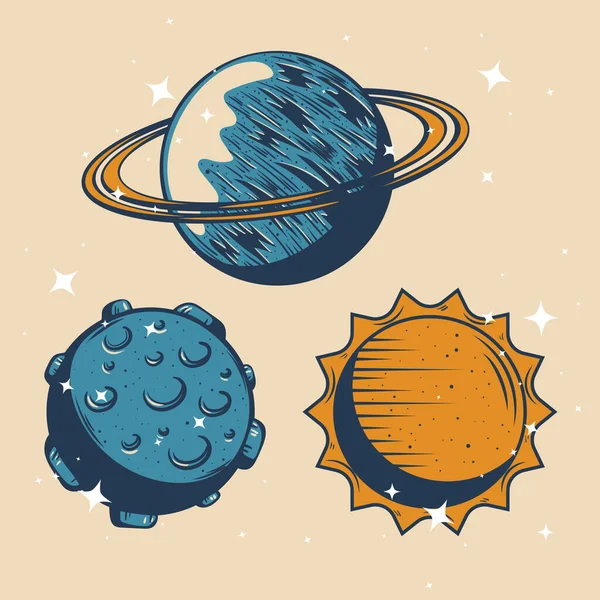 Tres iconos exteriores del espacio — Vector de stock