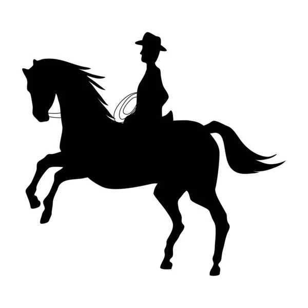 Cow-boy en silhouette de cheval — Image vectorielle