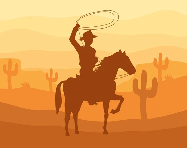 Cowboy i häst solnedgång — Stock vektor